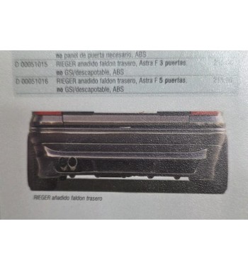 Faldón trasero compatible con Opel Astra F de 3 puertas, fabricado para sustituir el faldón original o para proyectos de restaur